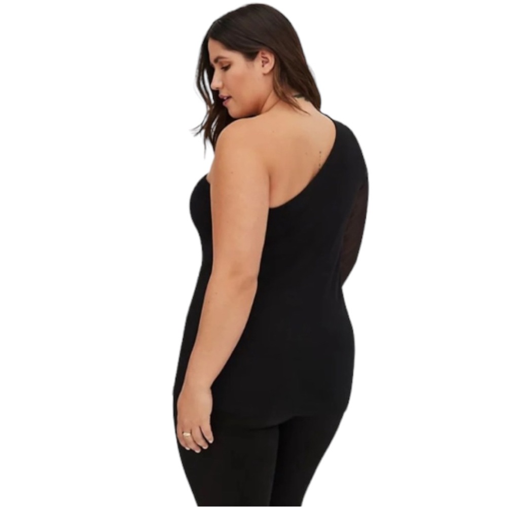 NWT Torrid Women's one shoulder sheer mesh sleeve black top, Sz 3X - Picture 12 of 14